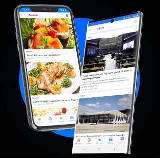 Várias telas do aplicativo do Estadão em diferentes smartphones iOS e Android